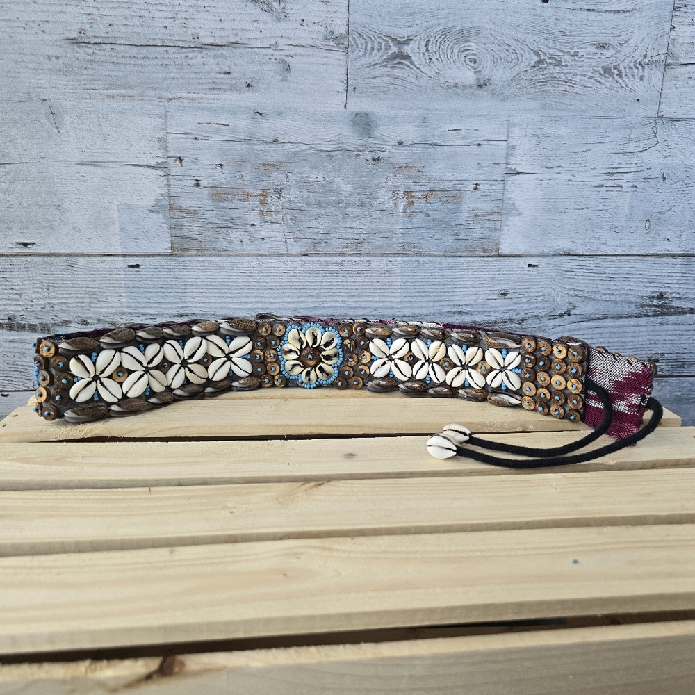 Beaded Cowrie Bohemian Beach Shell Tie Up Belt 33.5" - Picture 9 of 9